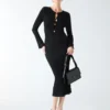 Agathe Ribbed Long-Sleeve Midi Dress