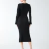 Agathe Ribbed Long-Sleeve Midi Dress
