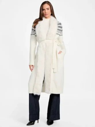 Akilah Faux Fur-Trim Longline Cardigan