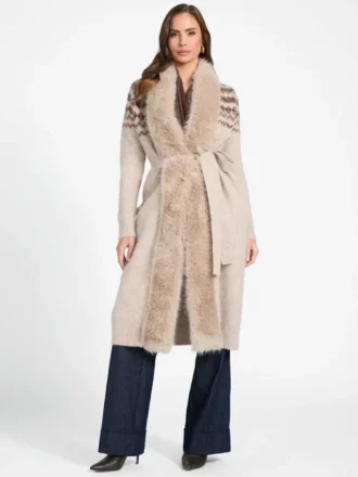 Akilah Faux Fur-Trim Longline Cardigan