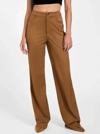 Aria Faux-Suede High-Rise Straight Pants
