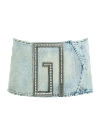 Belted Mini Denim Skirt