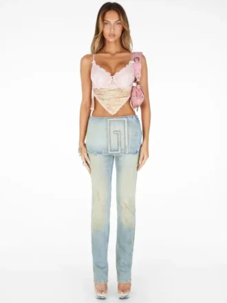 Belted Mini Denim Skirt