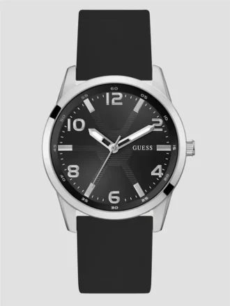 Black and Silver-Tone Silicone Analog Watch