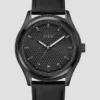 Black Leather Analog Watch