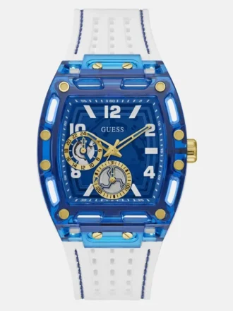 Blue and White Silicone Multifunction Watch