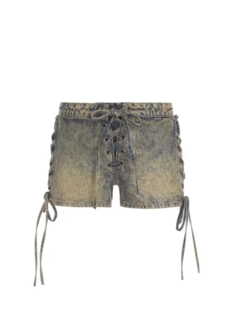 Coated Mini Denim Shorts