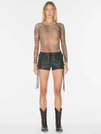 Coated Mini Denim Shorts