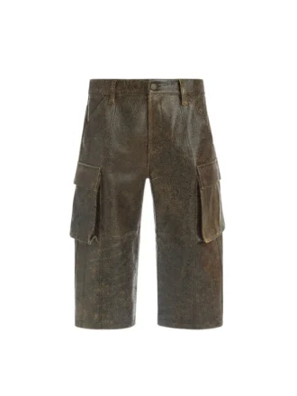 Crackled Leather Cargo Pants