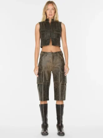 Crackled Leather Cargo Pants