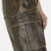 Crackled Leather Cargo Pants