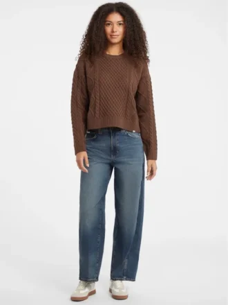 Crewneck Wool-Blend Cable-Knit Sweater