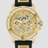 Cut-Through Gold-Tone and Black Silicone Multifunction Watch