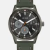 Dark Silver-Tone and Green Silicone Multifunction Watch