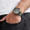 Dark Silver-Tone and Green Silicone Multifunction Watch