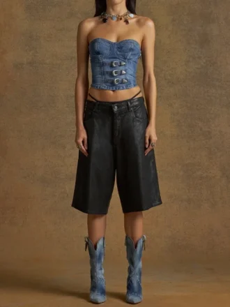 Denim Buckle Bustier