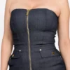 Denim Detachable Strapless Zip Jumpsuit