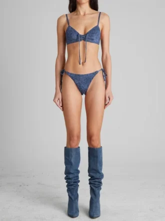 Denim Print Triangle Swim Top