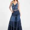 Escape Tiered Patchwork Wide Leg Jeans