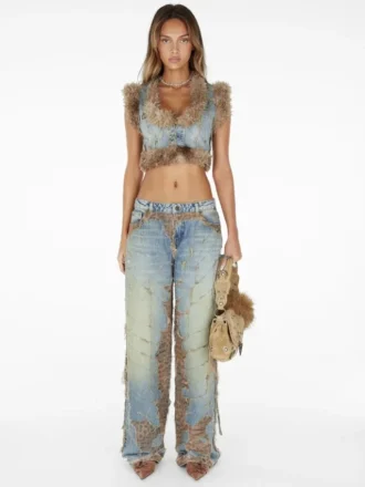 Faux-Fur Denim Vest