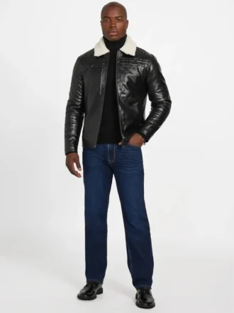 Faux-Leather Quilting Motif Jacket