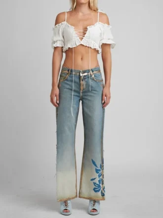 Floral Denim Pants