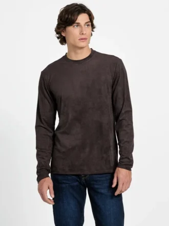 Garrett Knit Faux-Suede Crewneck