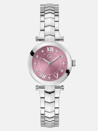Gc Silver-Tone and Pink Analog Watch