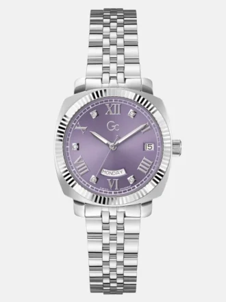 Gc Silver-Tone and Purple Multifunctional Watch