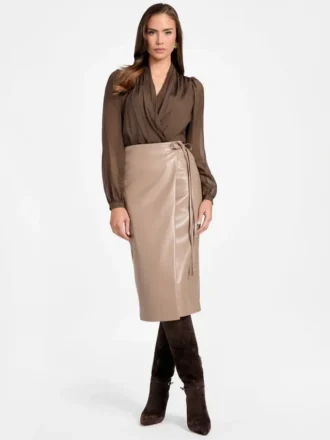 Gladys Faux-Leather Wrap Skirt