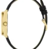 Gold-Tone and Black Analog Leather Watch