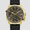 Gold-Tone and Black Leather Multifunction Watch