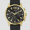 Gold-Tone and Black Silicone Multifunction Watch