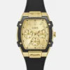 Gold-Tone and Black Silicone Multifunction Watch