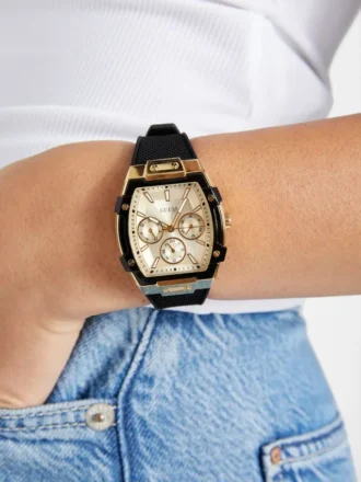 Gold-Tone and Black Silicone Multifunction Watch