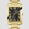 Gold-Tone and Black Square Analog Watch