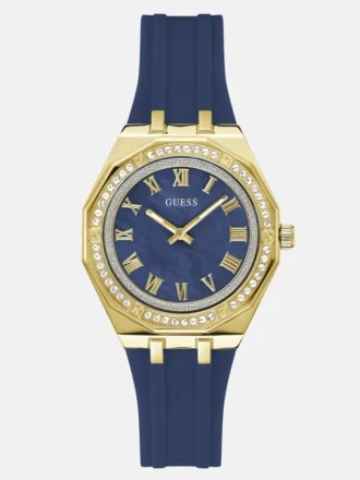 Gold-Tone and Blue Silicone Analog Watch