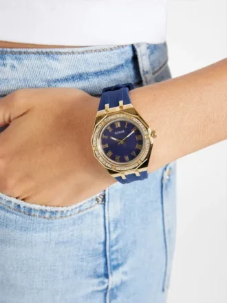 Gold-Tone and Blue Silicone Analog Watch