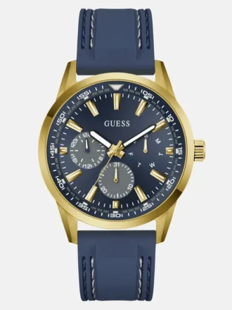 Gold-Tone and Blue Silicone Multifunction Watch