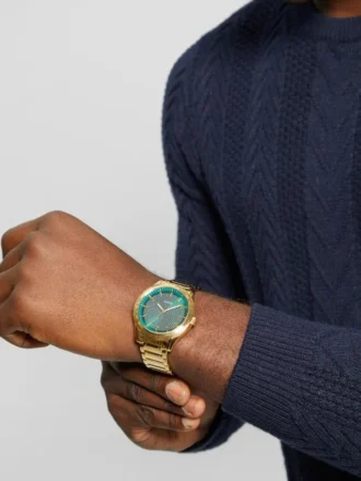 Gold-Tone and Green Analog Watch