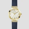 Gold-Tone and Navy Leather Analog Watch