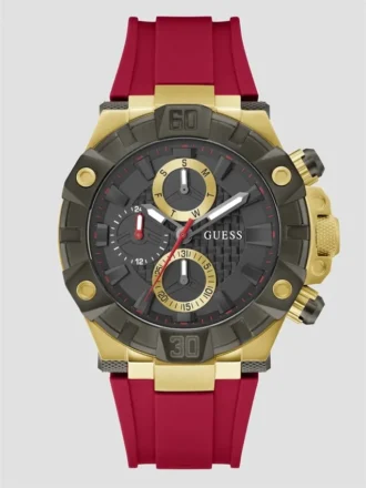 Gold-Tone and Red Silicon Multifunction Watch