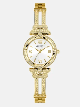 Gold-Tone Rhinestone Analog Watch