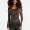 Guess Originals Ribbed Foldover Cardigan