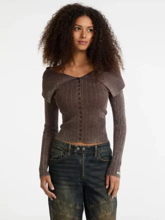 Guess Originals Ribbed Foldover Cardigan