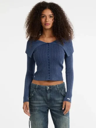 Guess Originals Ribbed Foldover Cardigan
