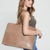 Isa Crocodile-Embossed Leather Tote