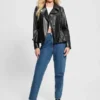 Ivy Faux-Leather Peplum Moto Jacket