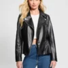 Ivy Faux-Leather Peplum Moto Jacket