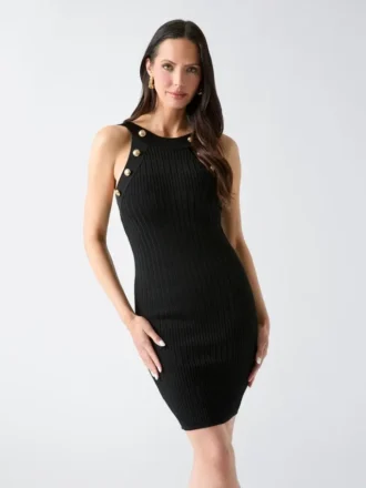 Janet Button Ribbed Sweater Dress